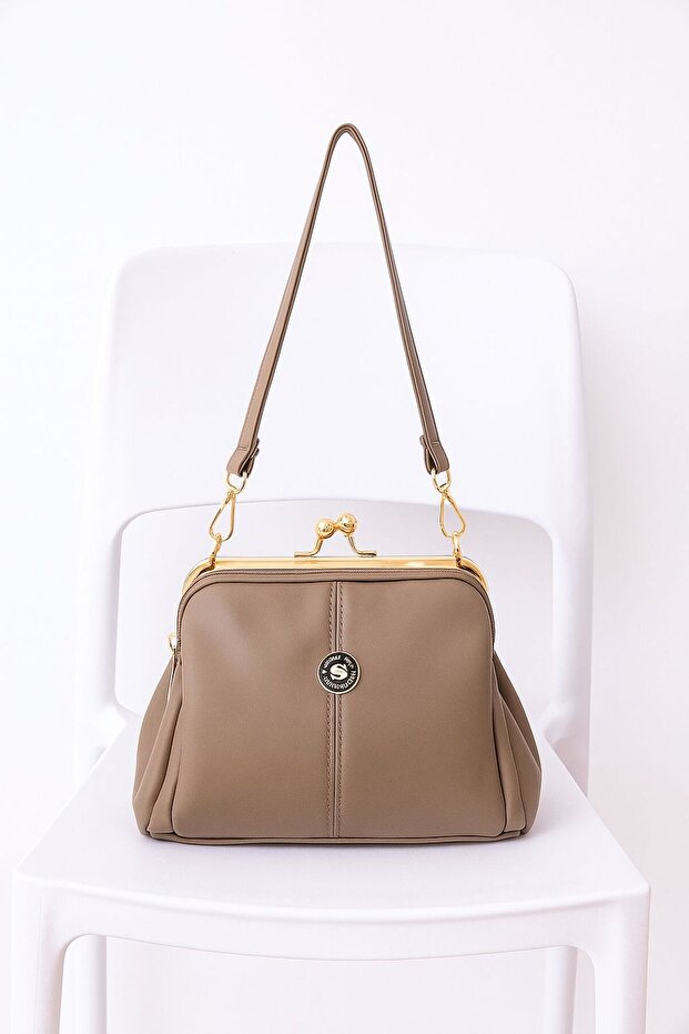 Women's Mink 4-Compartment Lined Scholarship & Zipper Closure 2-Strap Handbag and Shoulder Bag (24X18 cm)