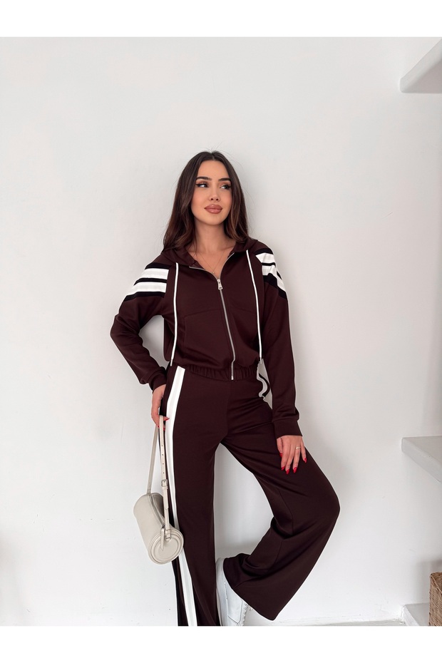 Striped Tracksuit Set - Women's Modal Set - Ka Hooded 238
