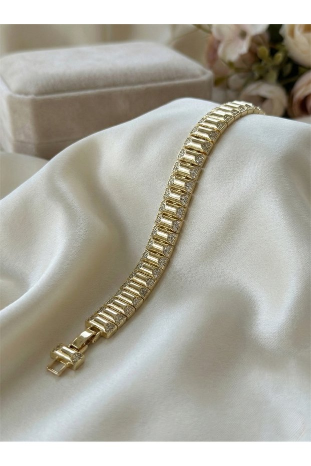 Gold Color Stone Tipped Cylinder Bead Bracelet