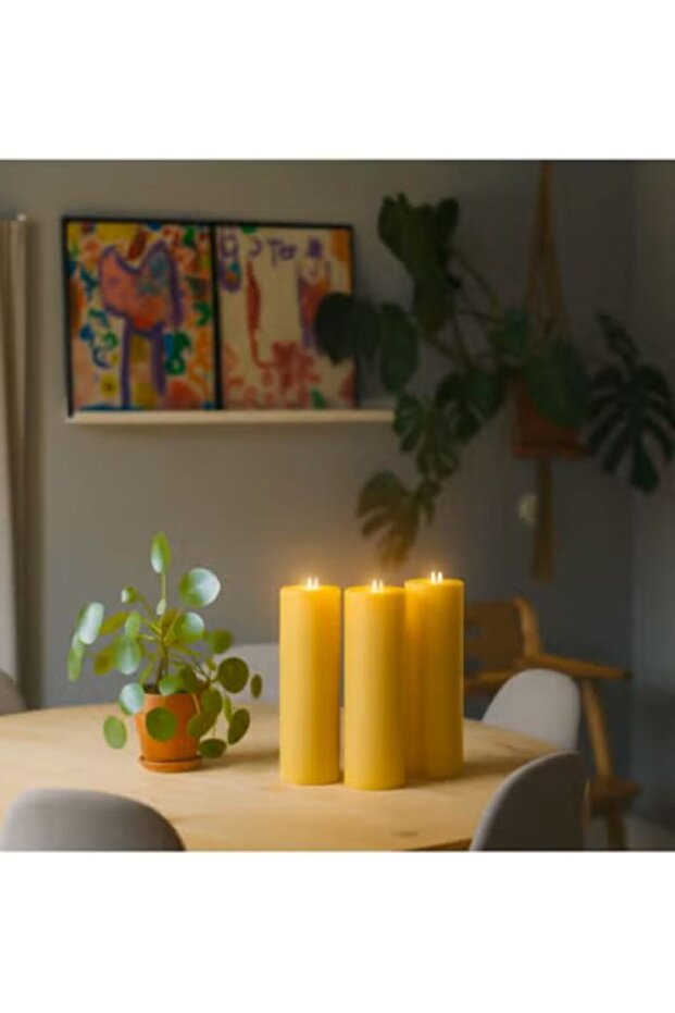 Handmade Set of 2 Pillar Candles with 2 Flame Wicks – Unscented – Size 8 x 25 cm – Yellow color