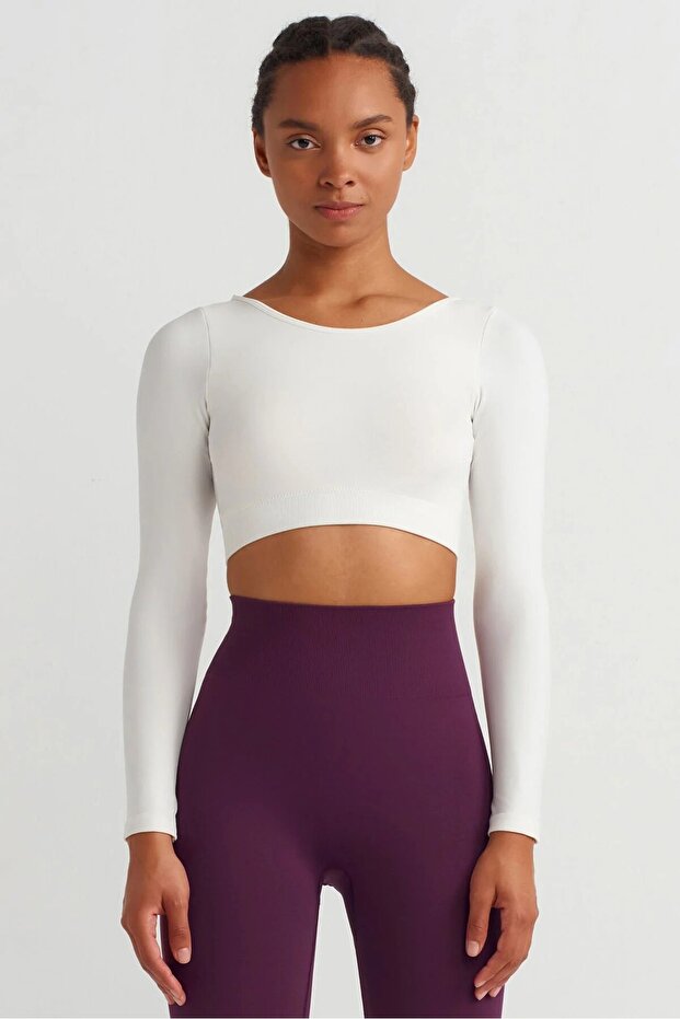 Crop cu brățări și căptușeală, culoare ecru - 2