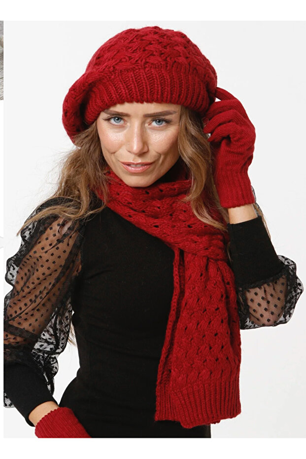 Triko Atkı bere eldiven seti kışlık - 3