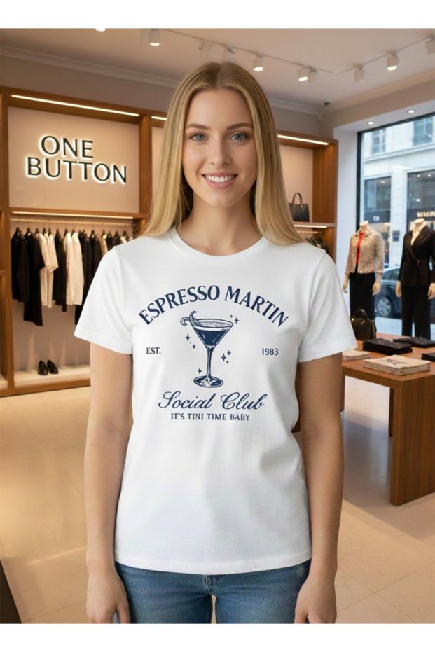 Unisex Special Design Detail Printed Basic Crew Neck Regular T-Shirt 100% Cotton