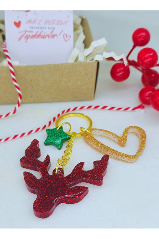 Christmas Themed Deer Star Heart Decorated Keychain