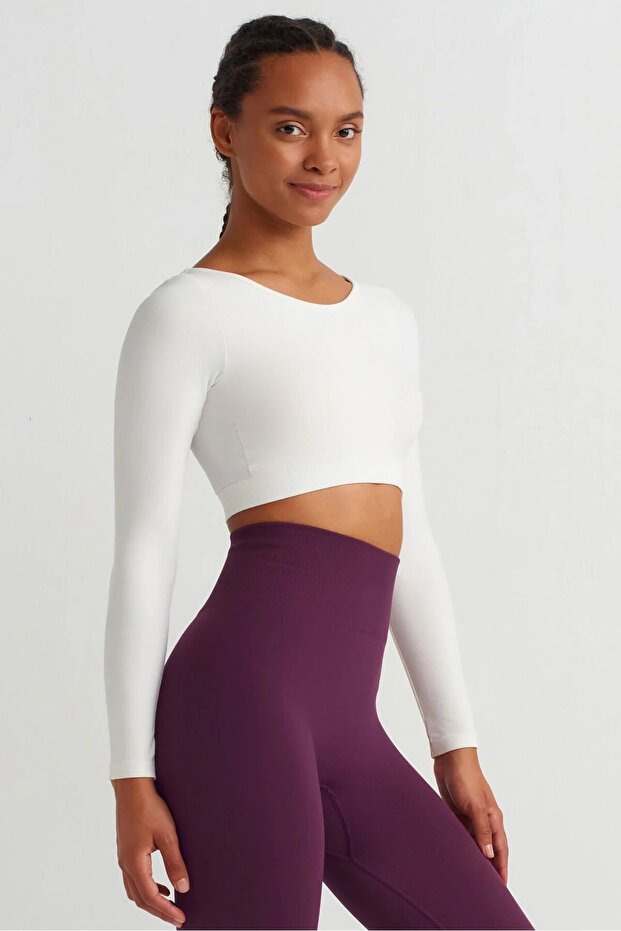 Crop cu brățări și căptușeală, culoare ecru - 3