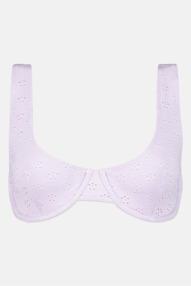 Women Textured Non Padded Underwired Bikini Top, Lilac