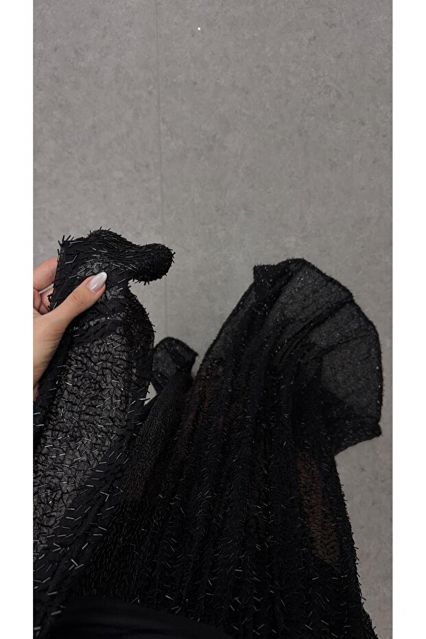 Şallı Siyah Elbise - 4