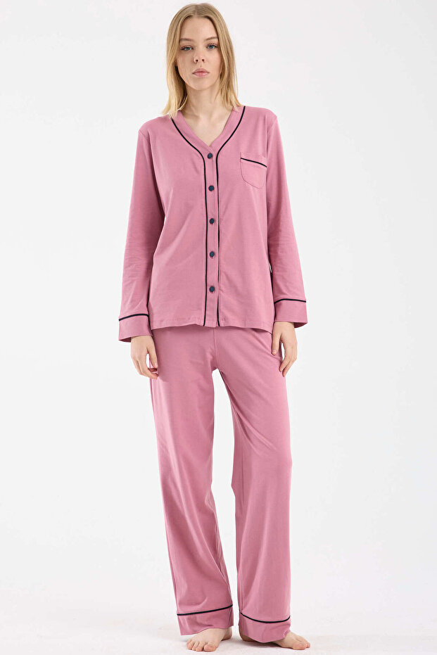 Komplet pidžama sa dugmićima - Prašnjava ruža - 1