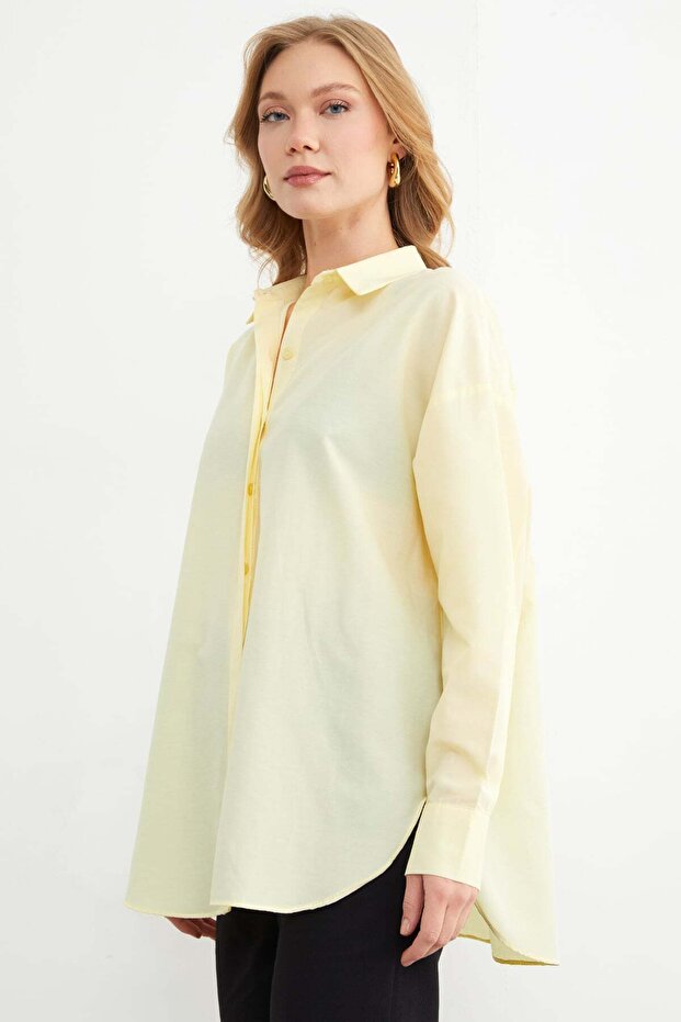 Basic Yırtmaçlı Oversize Gömlek - 7