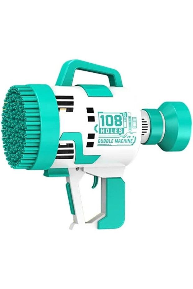YU WELL Upgraded 108-Hole Rechargeable Bubble Gun with Color Light (Cyan)