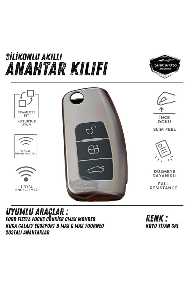 Ford Focus Fiesta Courier Mondeo Kuga Tourneo Silicone Auto Key Case Cover Container Shock-Absorbing Keychain