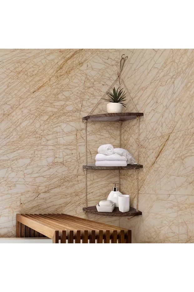 dekoratif halatlı rustik köşe rafı - 2