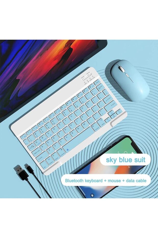 YU WELL Ultra-Slim Bluetooth Keyboard and Mouse Combo (Blue)