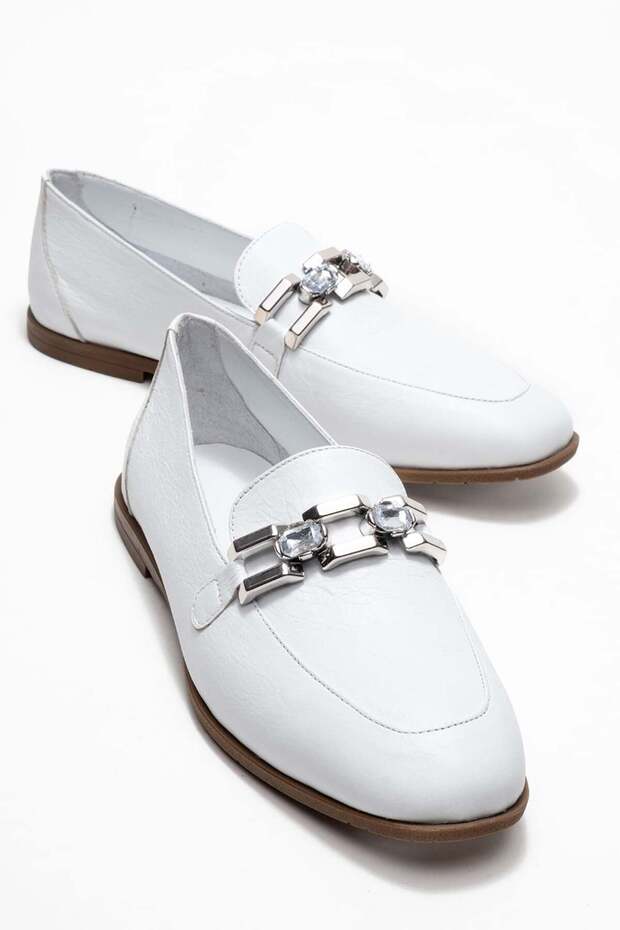 Women's Genuine Leather Loafers Classic Casual Shoes White Milano