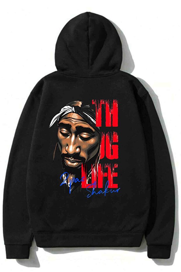 قصة فضفاضة 3 Thread Ş مبطن بالصوف K بغطاء رأس 2pac Tupac B مطبوع سويت شيرت كبير الحجم