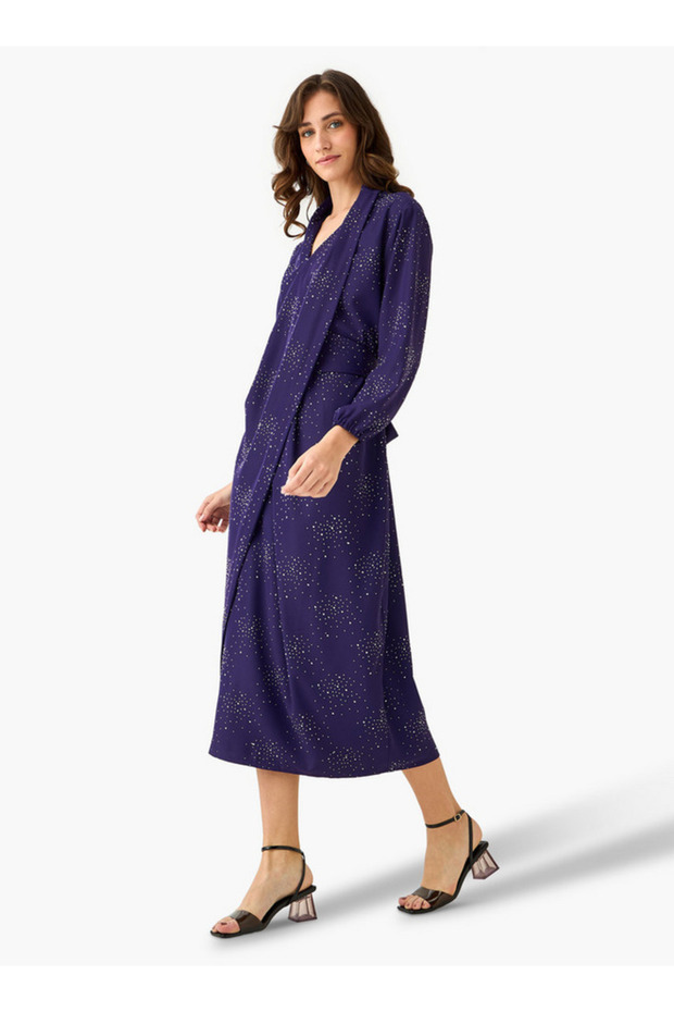 فستان ميدي ملفوف بنقشة منسدل - 2