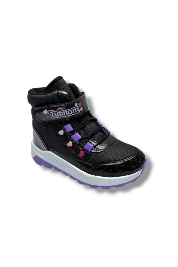 138.F-26 Leather Glitter Girls' Boots Black Lilac 31-35