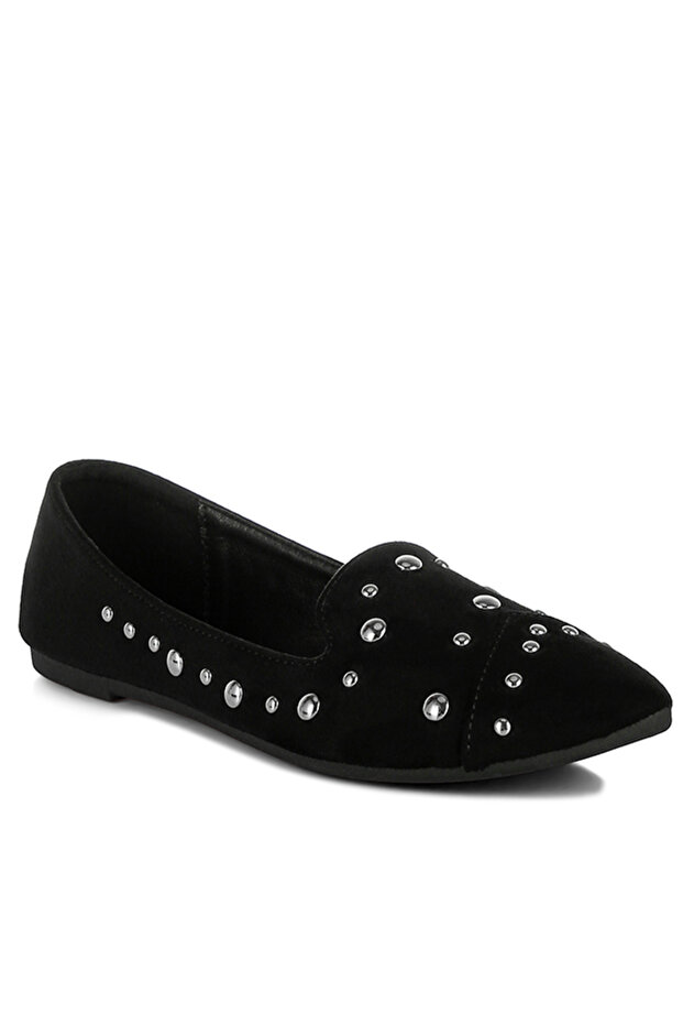 Women Stud Emebllished Ballet Flats in Black