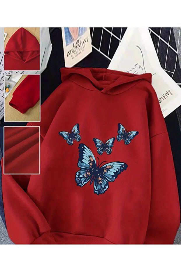 Hooded Sweatshirt with Butterfly Print Detail