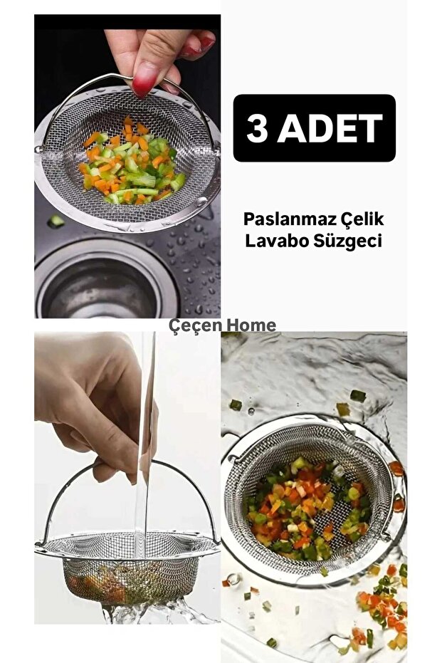 (3 Pieces) Stainless Steel Kitchen Sink Strainer Kitchen and Bathroom Drain Strainer (11 cm)