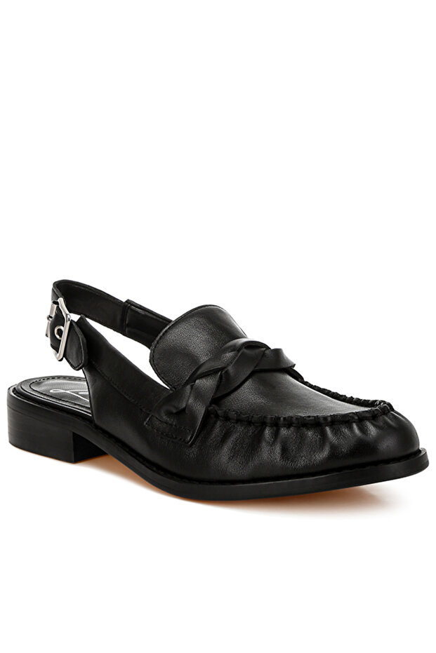 Women Genuine Leather Loafer Sandals in Black