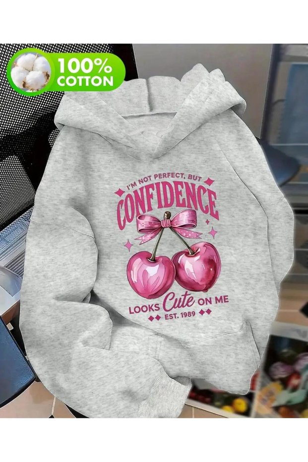 Confidence Print Detailed Hooded Sweatshirt