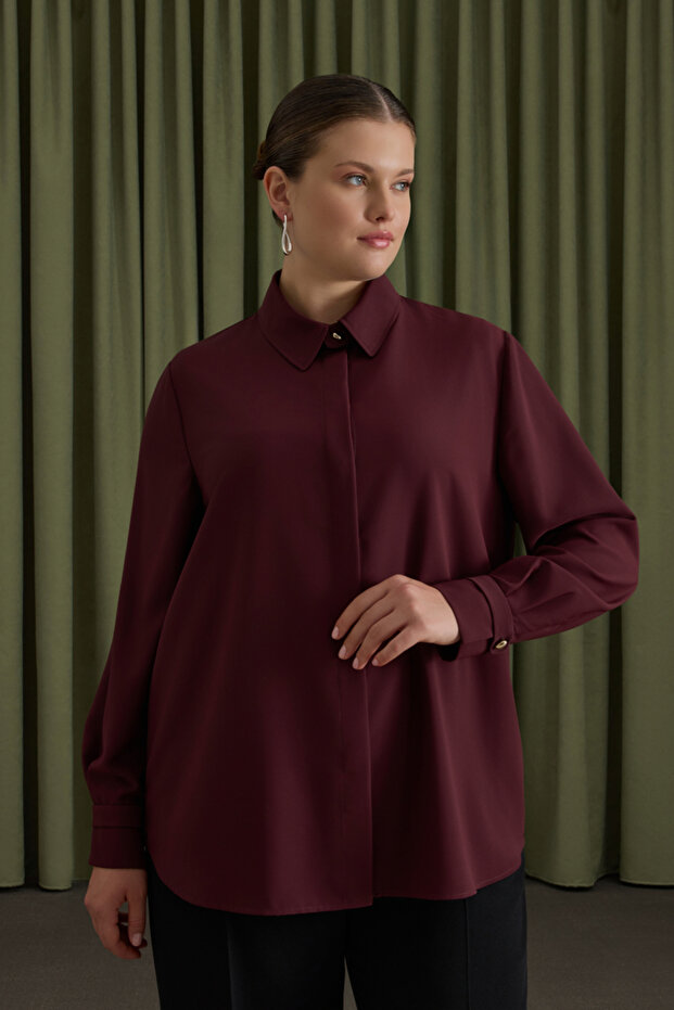 Bordo Dokuma Bluz - 1