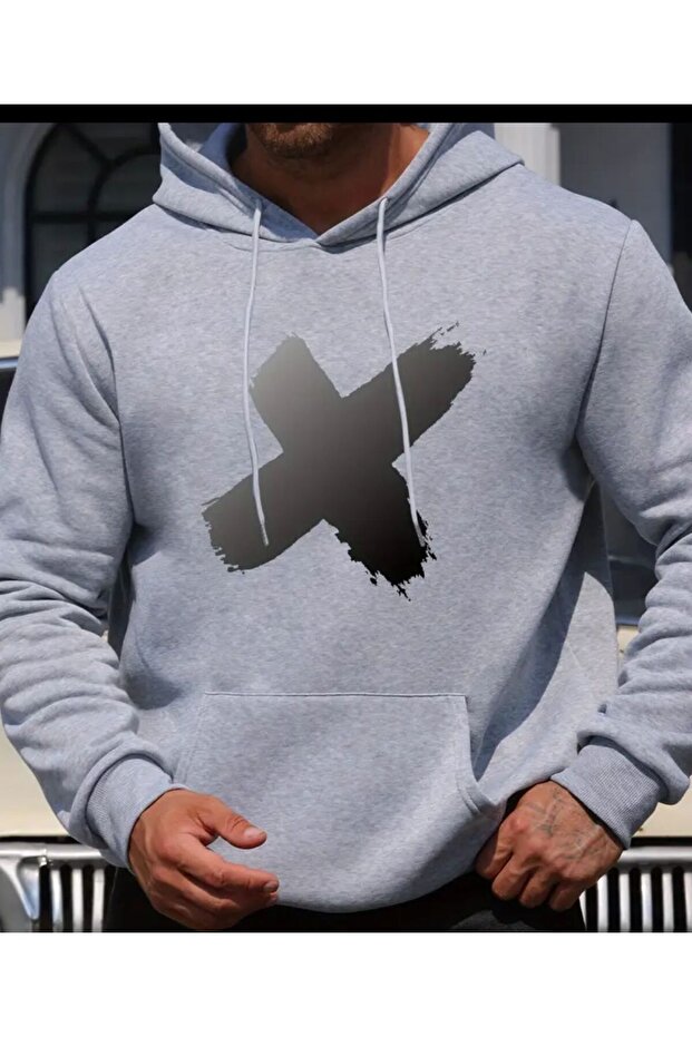 Hooded Sweatshirt with X Print Detail