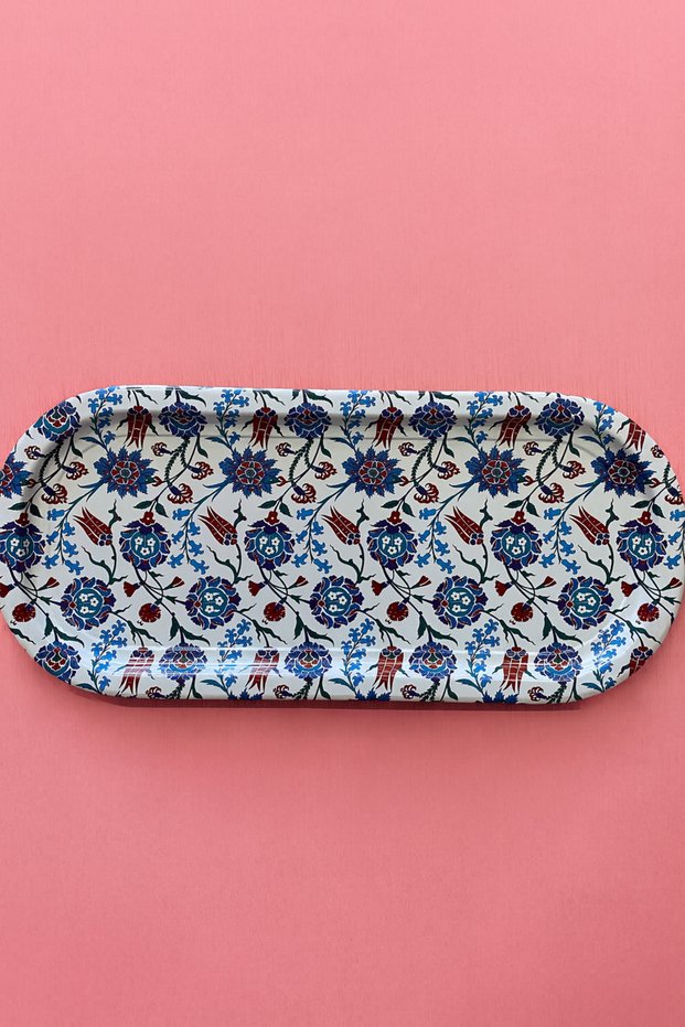 Tile Patterned Oval Metal Presentation Tray – 16X35 cm Serving & Decor Tray