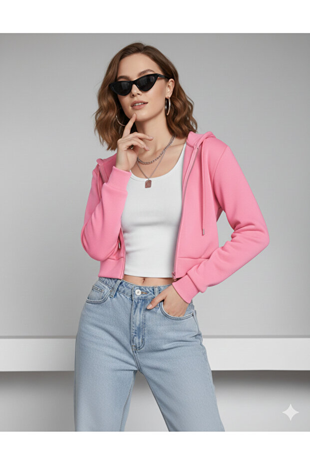 Crop Zippered Women's Cardigan