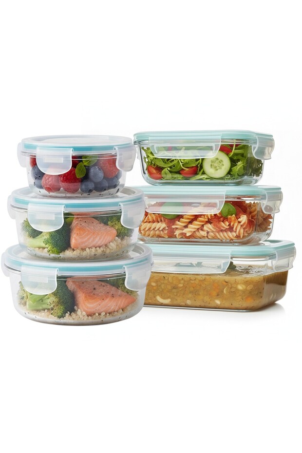 6 Pcs Borosilicate Glass Containers with Leak Proof Airtight Lid BPA Free