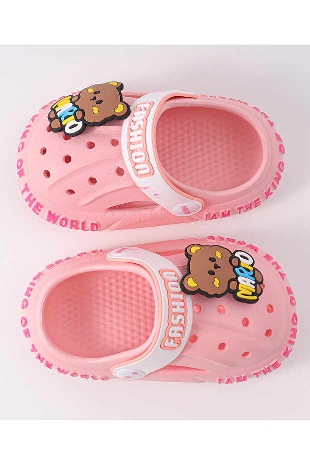 Clogs with Backstraps & Bear Applique - Pink - 4