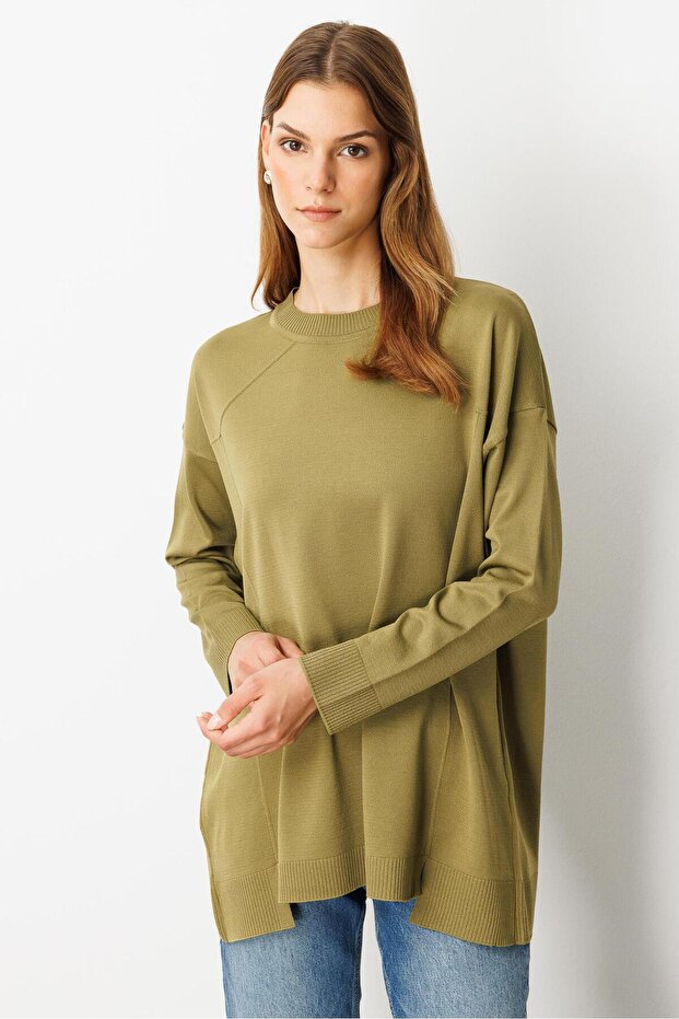 Yuvarlak Yaka Basic Triko-Y.YEŞİLİ - 3