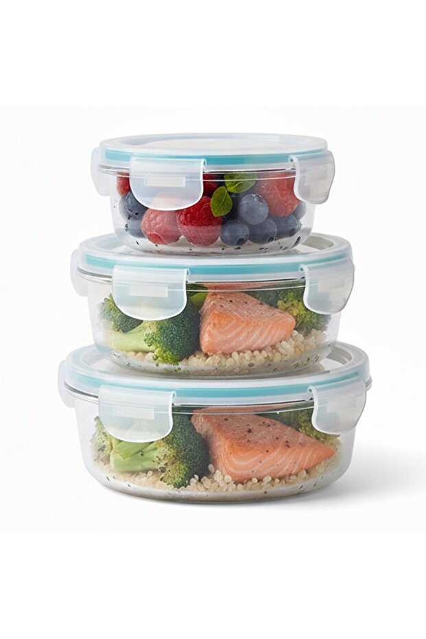 3 Pcs Borosilicate Glass Containers with Leak Proof Airtight Lid BPA Free - Round