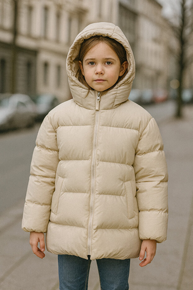 11-15 Years Old Hooded Long Model Winter Girl's Coat