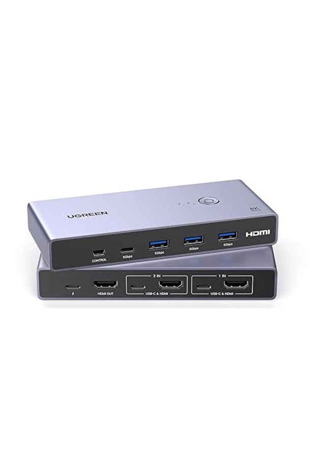 8K HDMI KVM Switch 2-in-1, 2xHDMI In, 2xUSB-C In, 1*HDMI Out, 3*USB-A, 1*USB-C, 1*Mini USB, 2 - 2