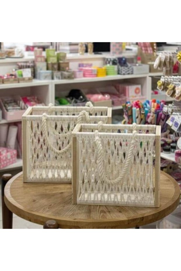 سلة رحلات خوص Macramé Wooden Baskets with Rope Handles