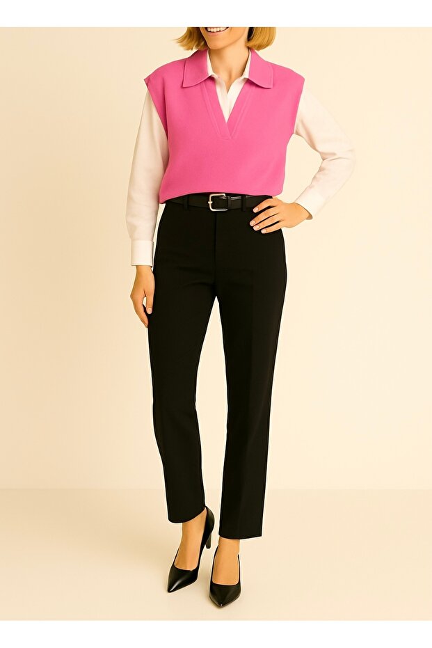 Basic Polo Yaka Triko Süveter - 2