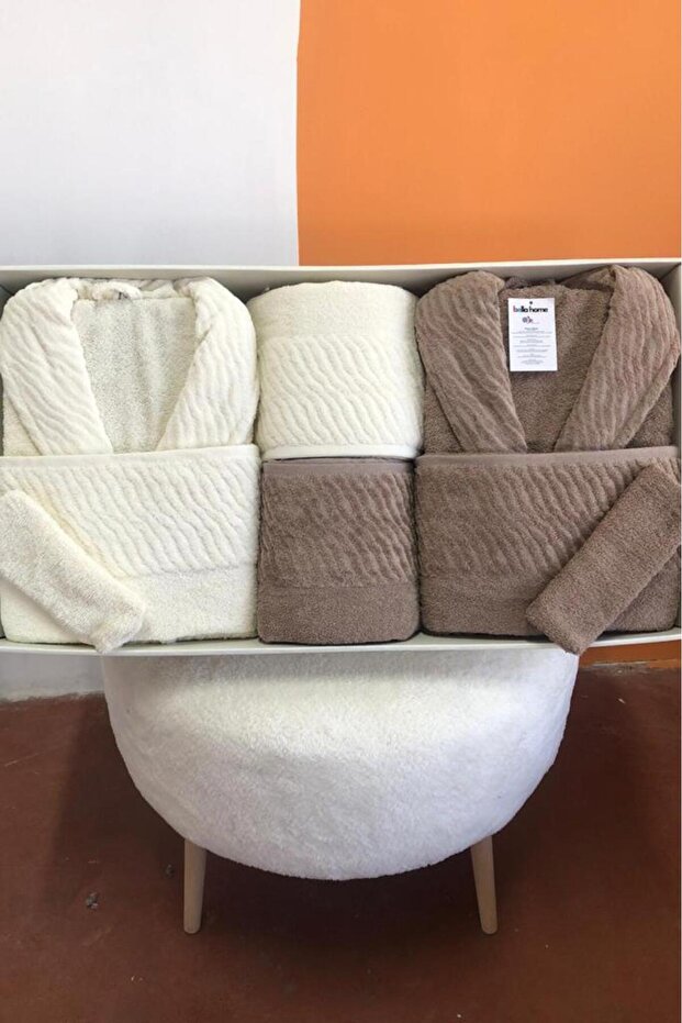 Zebra 8 Piece Family Bathrobe Set Cream - Brown