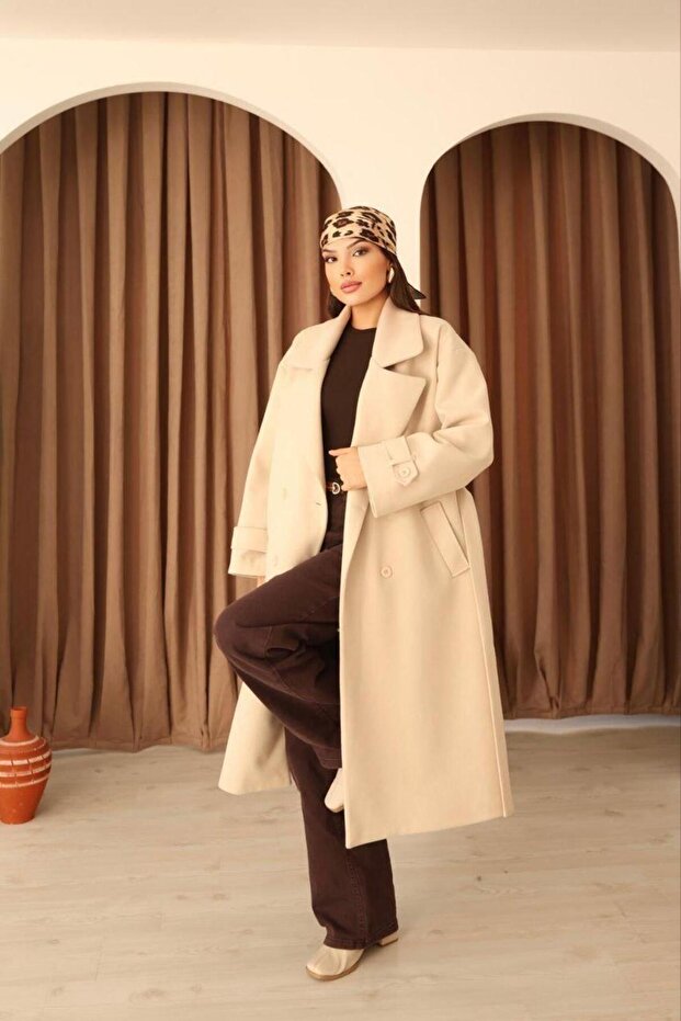 معطف طويل كلاسيكي مبطن بالكشمير للنساء