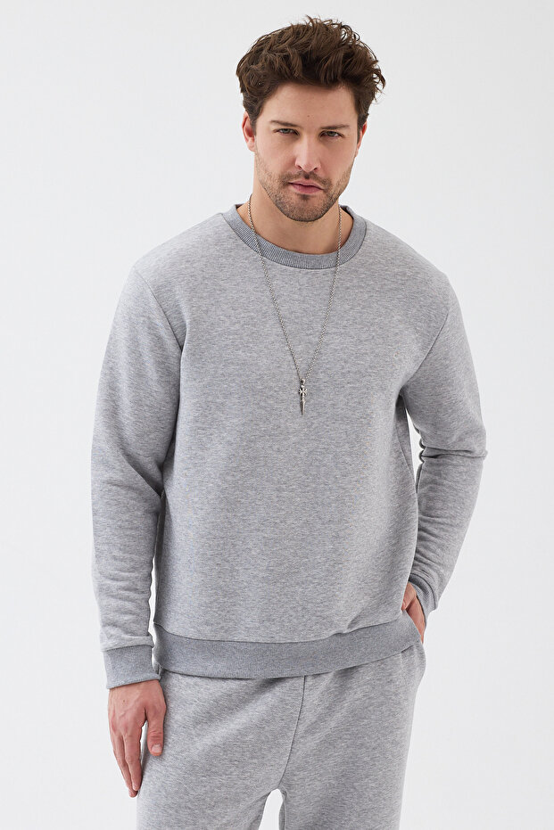 Men's Three Thread Non-Brushed Cotton Gray Sweatshirt