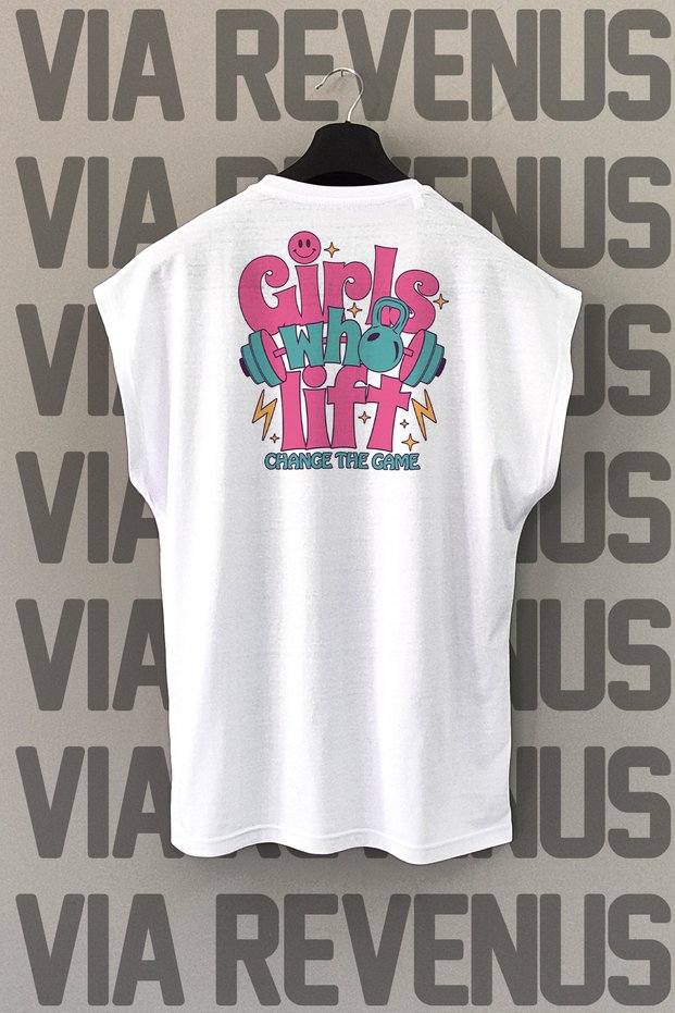 Girls Who Lift Back Printed Zero Sleeve 100% Cotton Sports Tshirt