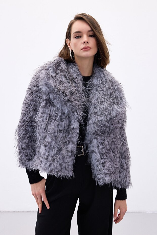 فرو منقوش بنمط الفهد - رمادي - 3