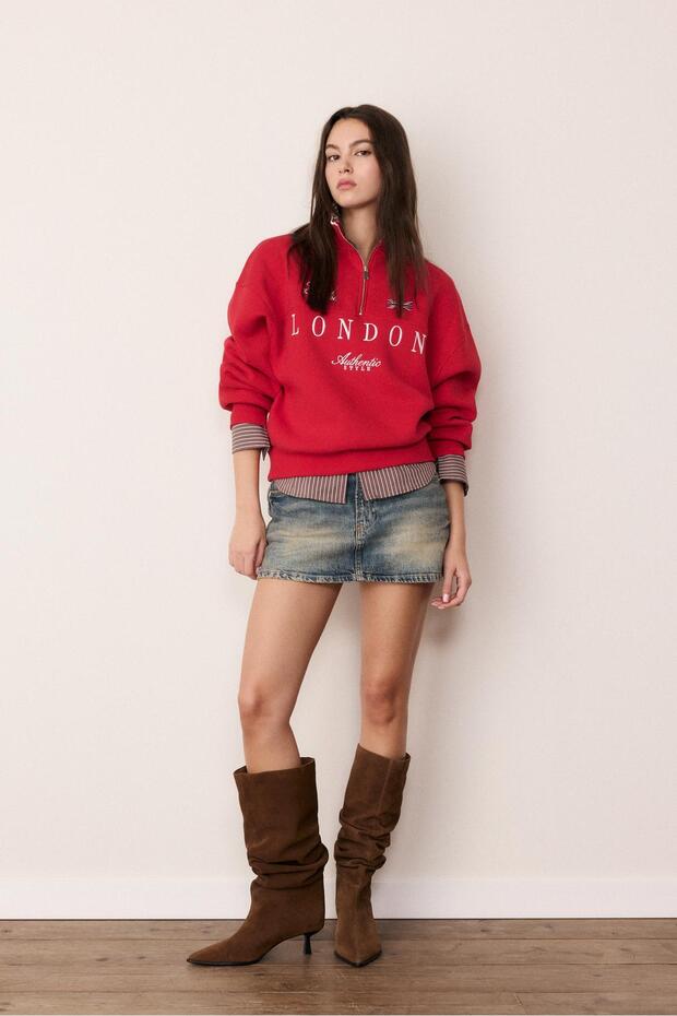 Fermuarlı ve işlemeli sweatshirt - 2