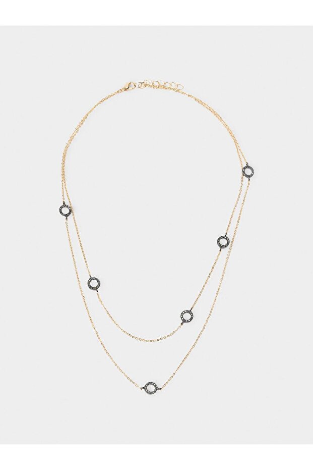 Zirkonlu Çift Halka Kolye - 2