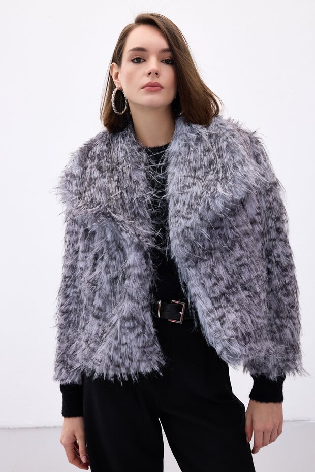 فرو منقوش بنمط الفهد - رمادي - 4