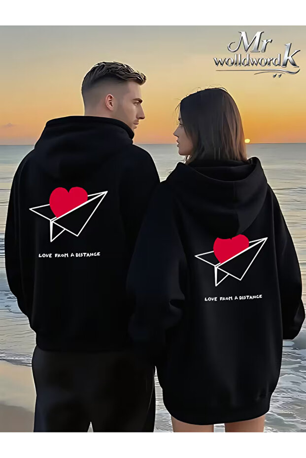 Love from a Distance Lover's Combination Hoodie - Unisex Oversize Hooded Sweatshirt 2-Pack Black