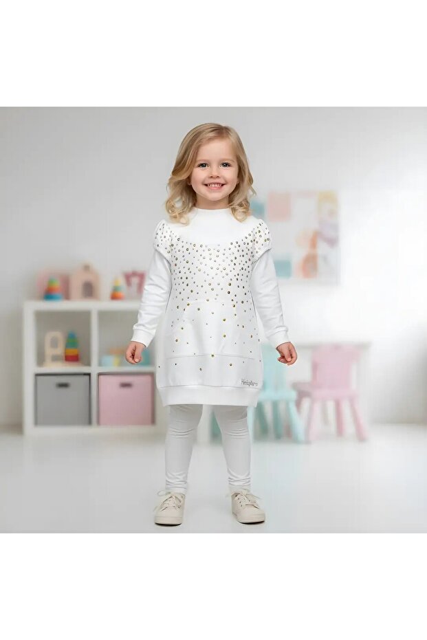Girl's Tunic Dress with Stones on the Front