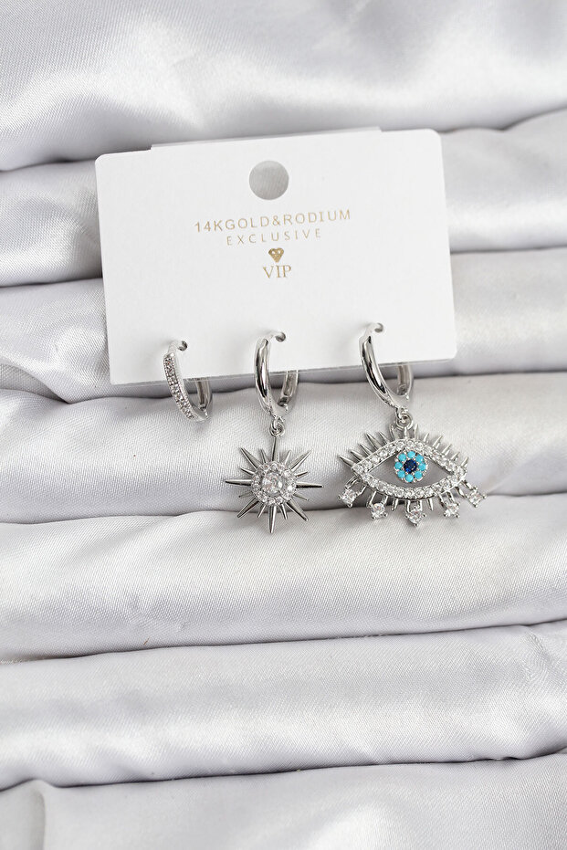 Eye Model Silver Color Brass 3-Piece Women's Earring Set Tj-Bkp11440