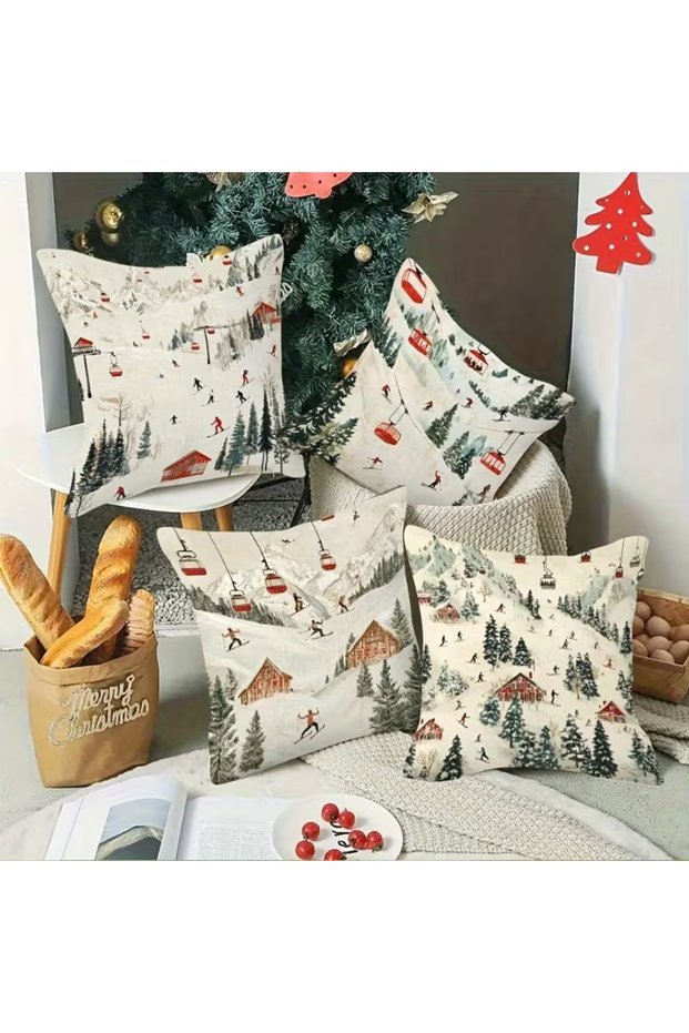New Year's 4-Piece Ski Throw Pillow Set